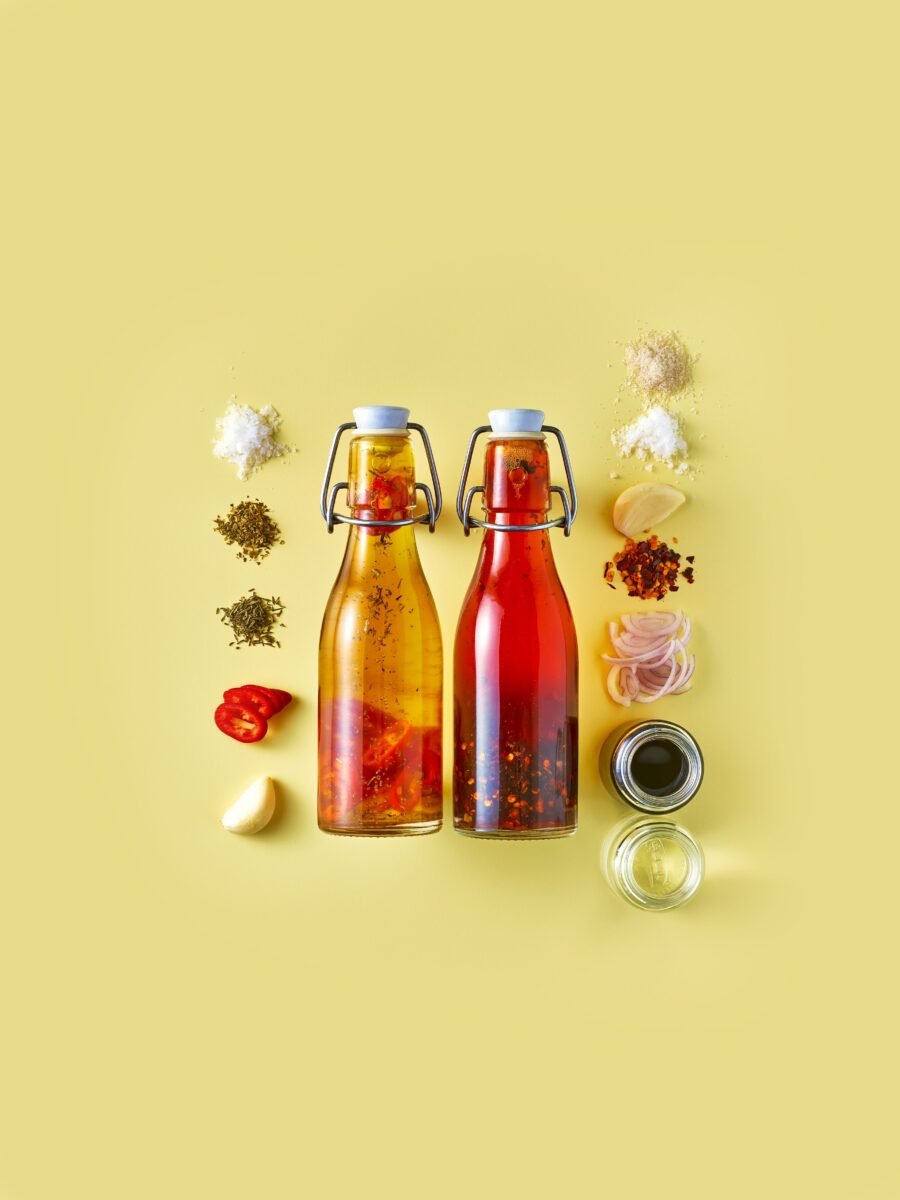 crispy chili oil with soy sauce, rice vinegar, salt, and sugar