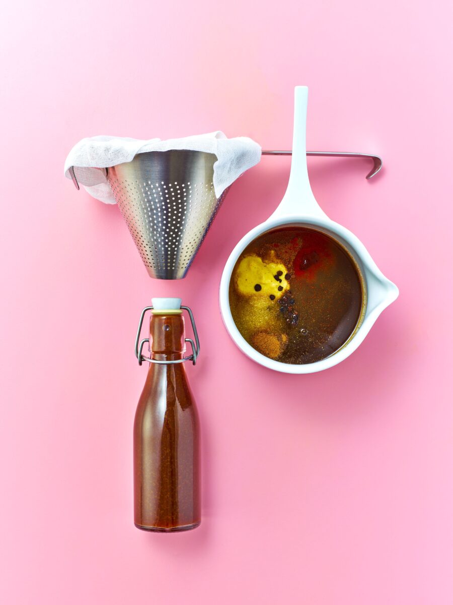 vegan Worcester sauce with molasses, vinegar, and soy sauce or tamari