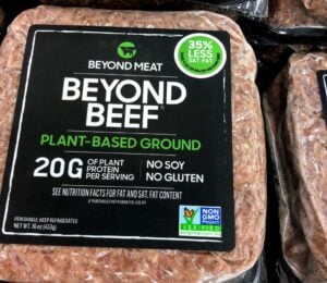 A packet of Beyond Beef from Beyond Meat, which has just denied filing for bankruptcy