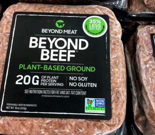 A packet of Beyond Beef from Beyond Meat, which has just denied filing for bankruptcy