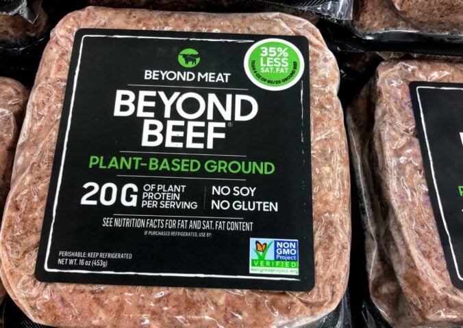 A packet of Beyond Beef from Beyond Meat, which has just denied filing for bankruptcy