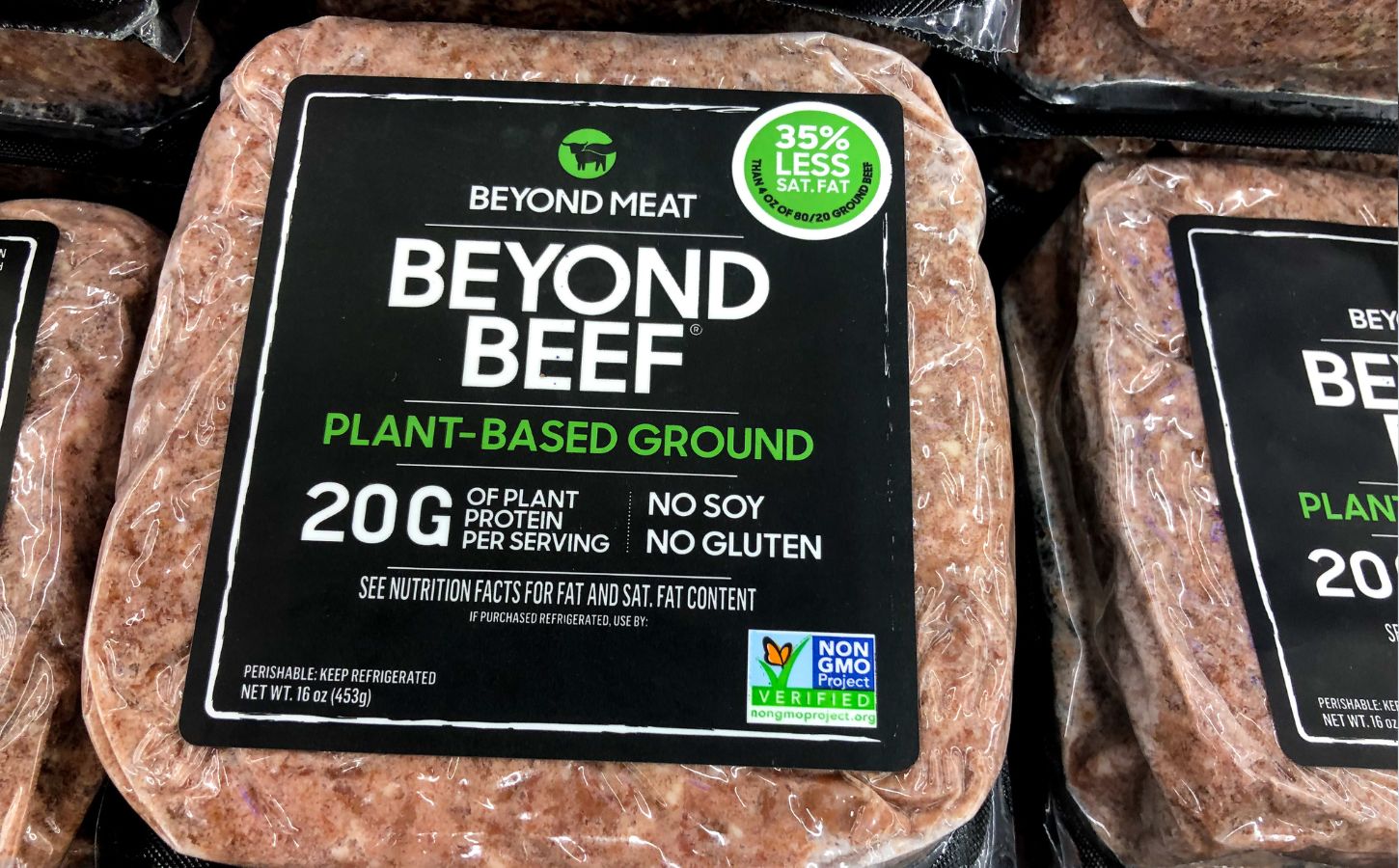 A packet of Beyond Beef from Beyond Meat, which has just denied filing for bankruptcy