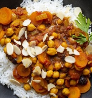 chickpea Moroccan stew with almonds and dried cherries