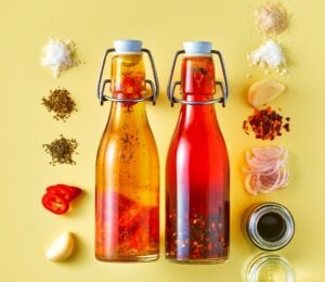 crispy chili oil with soy sauce, rice vinegar, salt, and sugar