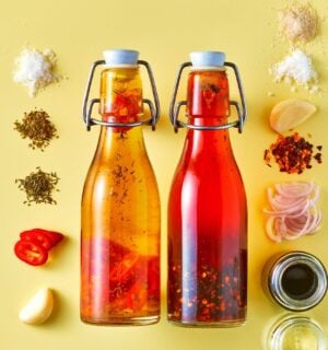 crispy chili oil with soy sauce, rice vinegar, salt, and sugar