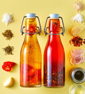crispy chili oil with soy sauce, rice vinegar, salt, and sugar
