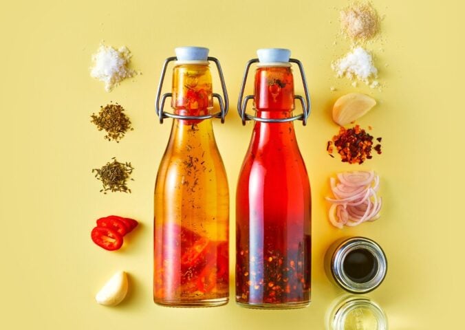 crispy chili oil with soy sauce, rice vinegar, salt, and sugar