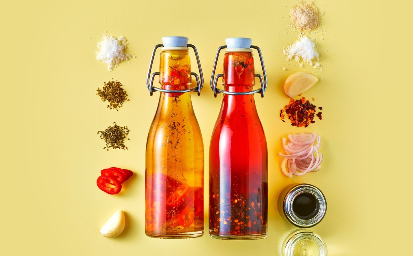 crispy chili oil with soy sauce, rice vinegar, salt, and sugar