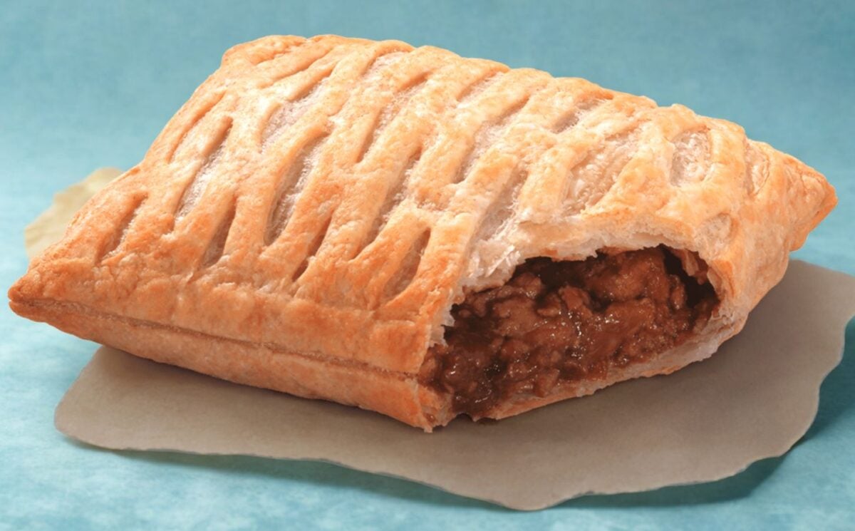 Photo shows a Greggs Vegan Steak Bake, now called "The Vegan Lattice"