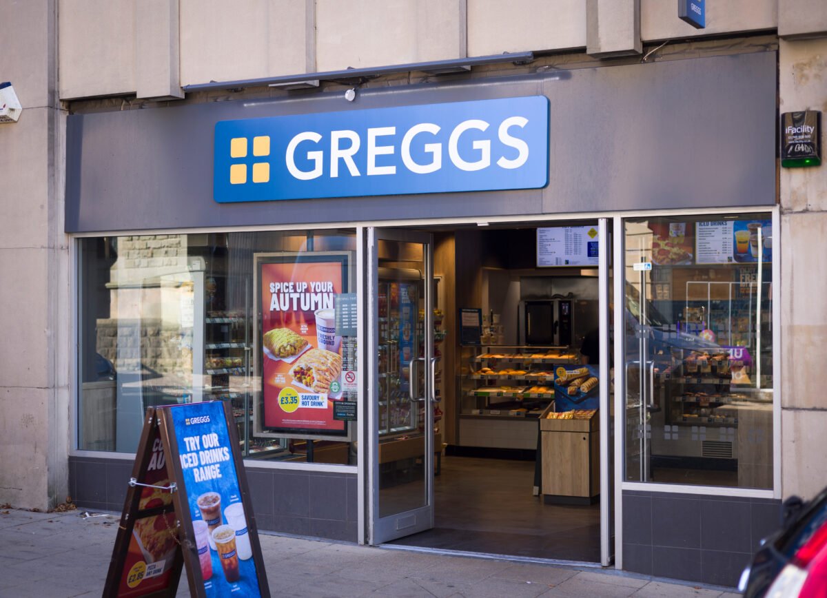 Photo shows a Greggs bakery in Harrogate, UK. Greggs has just relaunched its vegan steak bake