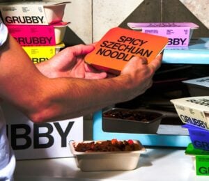 Photo shows the upcoming vegan frozen ready meal range from GRUBBY, featuring vegan recipes from Allplants