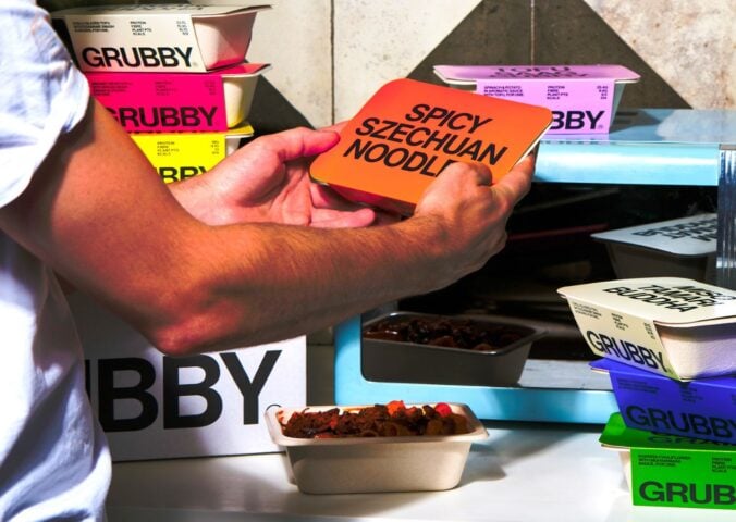 Photo shows the upcoming vegan frozen ready meal range from GRUBBY, featuring vegan recipes from Allplants