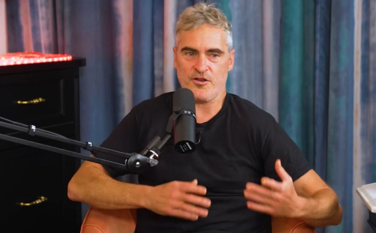 Photo show's Joaquin Phoenix speaking to Theo Von on his This Past Weekend podcast