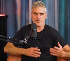 Photo show's Joaquin Phoenix speaking to Theo Von on his This Past Weekend podcast