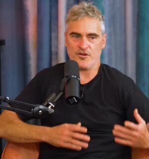 Photo show's Joaquin Phoenix speaking to Theo Von on his This Past Weekend podcast