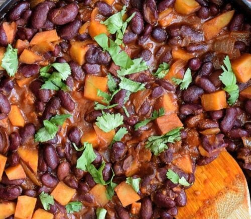 Sweet Potato & Kidney Bean Vegan Breakfast Bowl as part of a list of recipes showing the health benefits of kidney beans