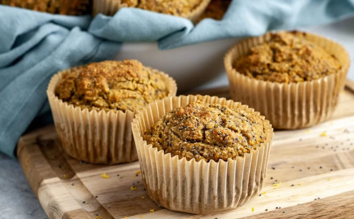 whole-food plant-based lemon poppyseed muffins with reduced sugar for oil-free vegan recipes