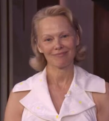 Photo shows Pamela Anderson during her recent appearance on the talk show LIVE With Kelly And Mark
