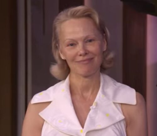 Photo shows Pamela Anderson during her recent appearance on the talk show LIVE With Kelly And Mark