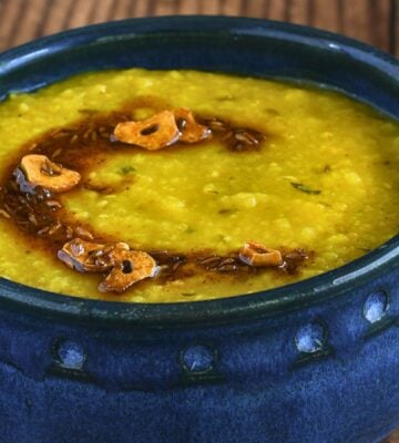 red lentil dhal with mint and garlic made in an Instant Pot