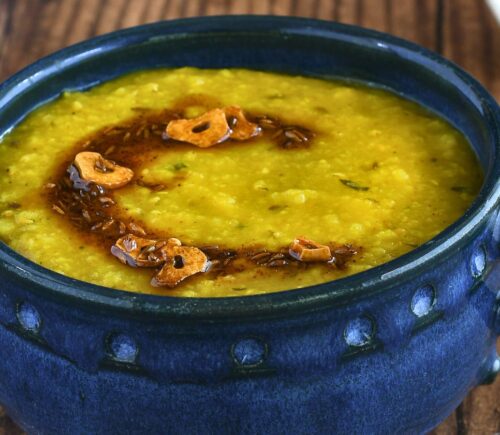 red lentil dhal with mint and garlic made in an Instant Pot
