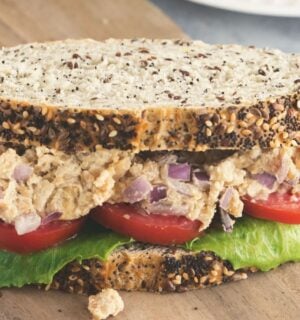 Caesar smashed chickpea sandwiches with tomato and lettuce for vegan lunchbox ideas kids will love