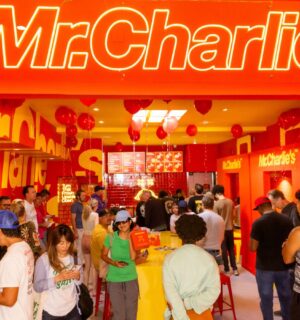 Photo shows the grand opening of a Mr Charlie's restaurant in Brentwood, Los Angeles