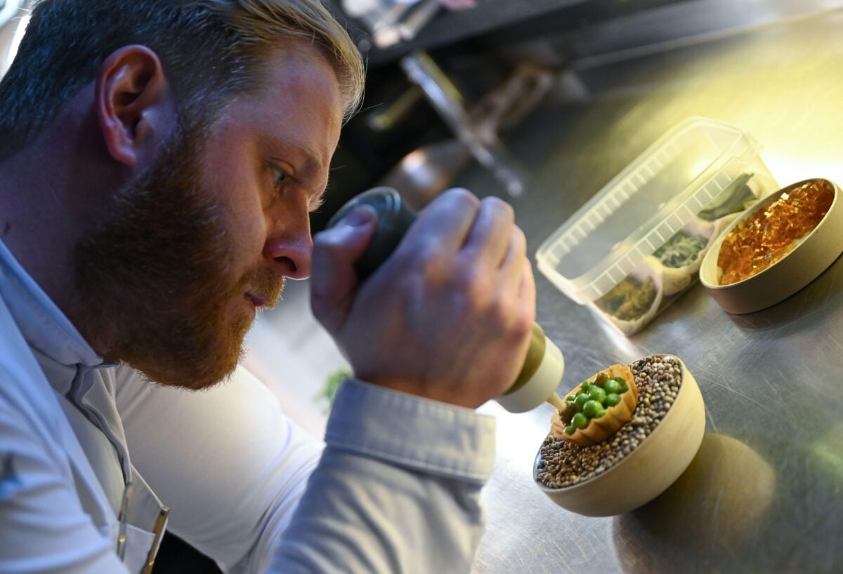 A close-up of vegan Michelin chef Ricky Saward, who runs Seven Swans in Frankfrut