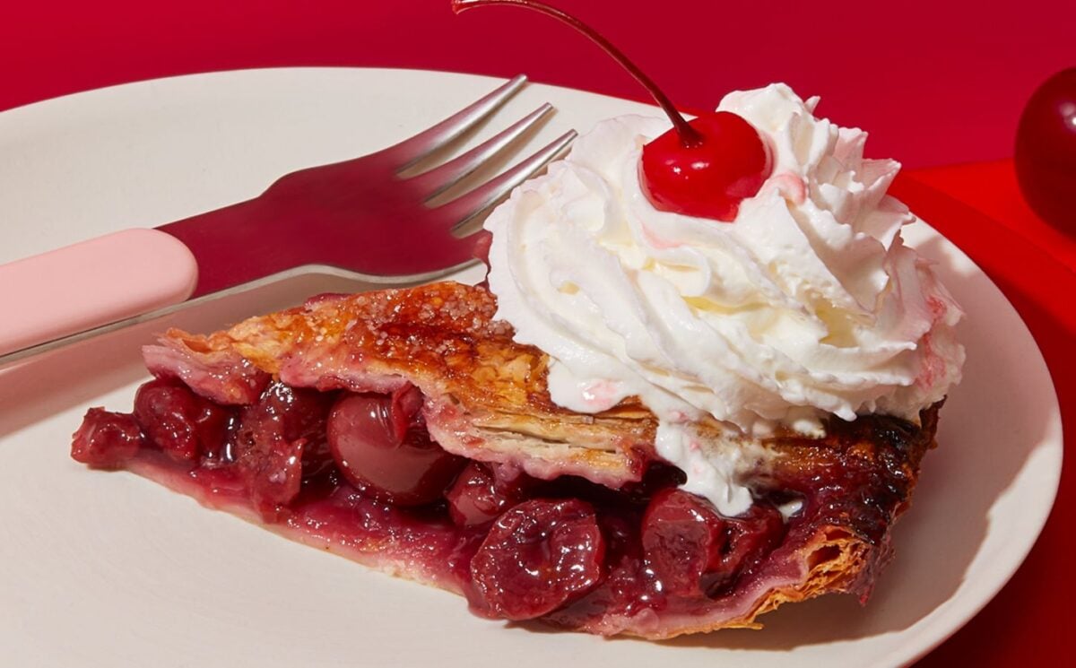 vegan cherry pie with sour cherries and vegan whipped cream for plant-based classic USA recipes