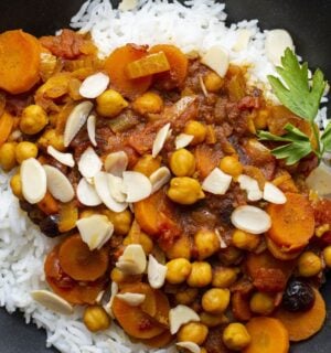 chickpea Moroccan stew with almonds and dried cherries for warming stew recipes