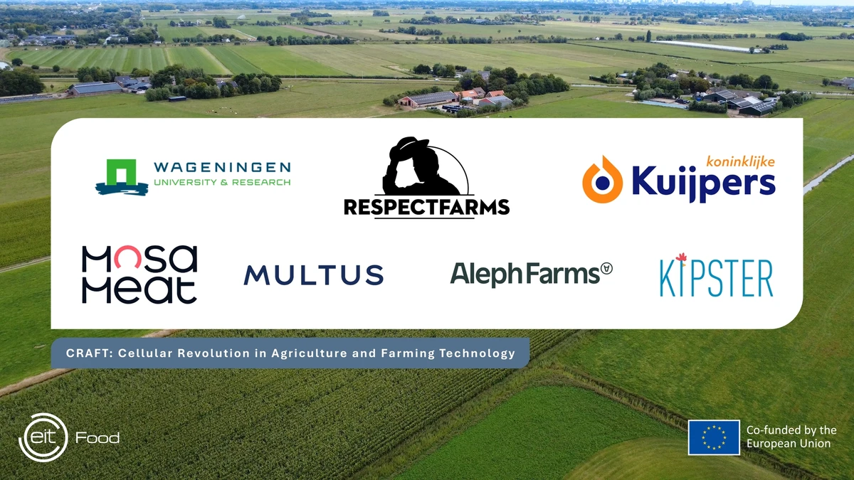 Photo shows the logos of all the companies involved in The CRAFT Consortium, an international collective designing a cultivated meat farm