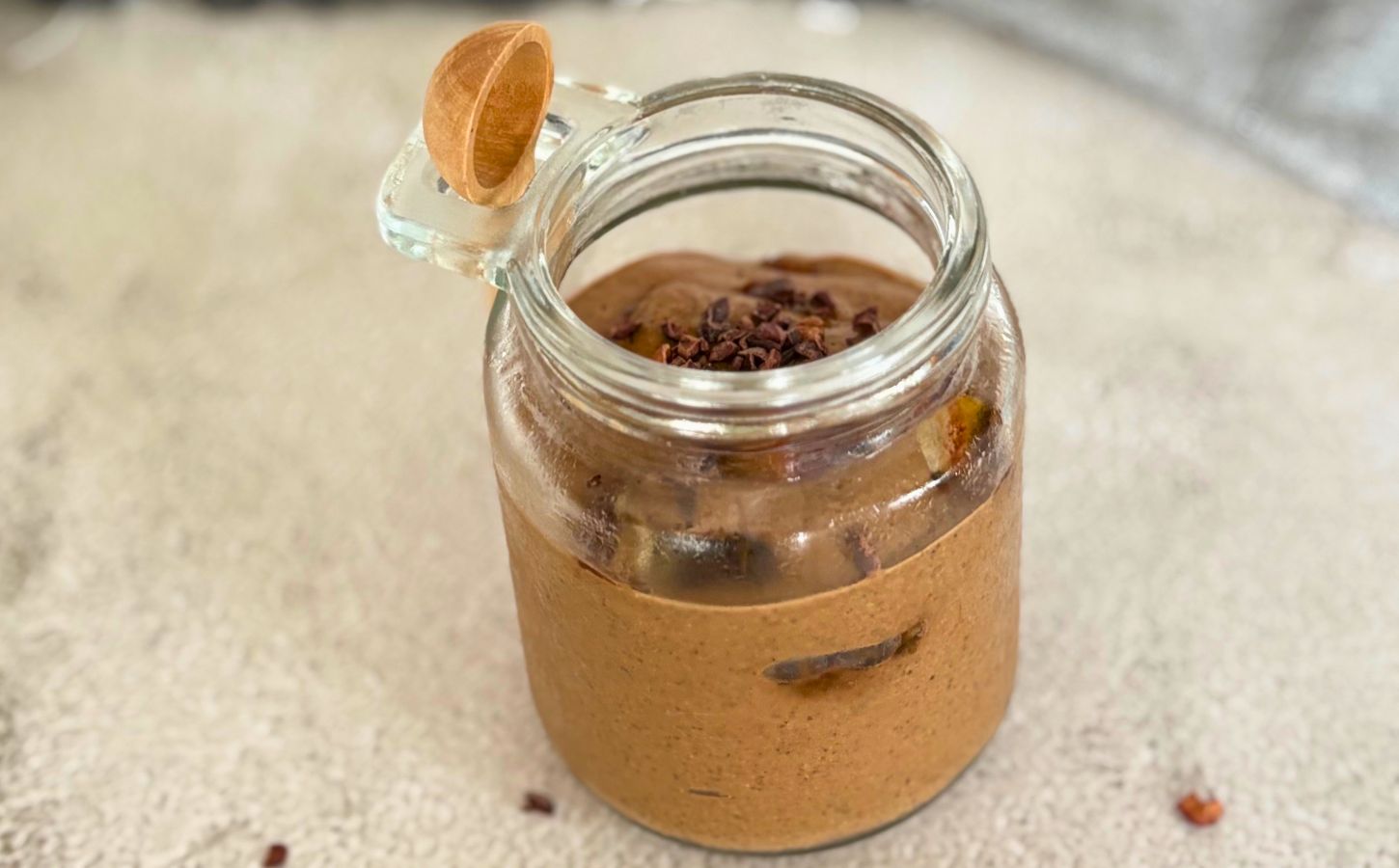 a gluten-free and vegan high fiber chocolate mousse with avocado and dates