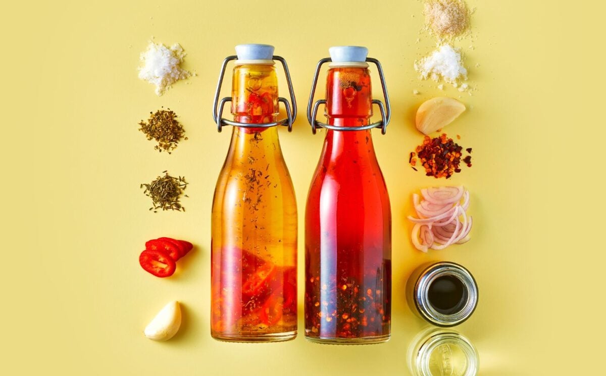 crispy chili oil with soy sauce, rice vinegar, salt, and sugar for homemade dressings, sauces, and condiments