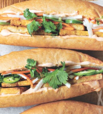 photo shows a lemongrass tofu bánh mì