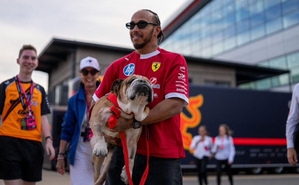 Photo shows Lewis Hamilton and his dog Roscoe at Silverstone in July, 2025