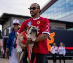 Photo shows Lewis Hamilton and his dog Roscoe at Silverstone in July, 2025