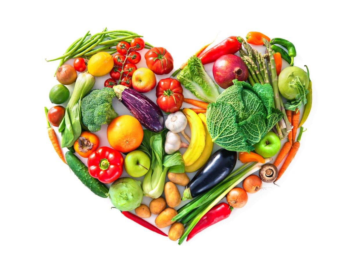 Photo shows a selection of vegetables in the shape of a heart