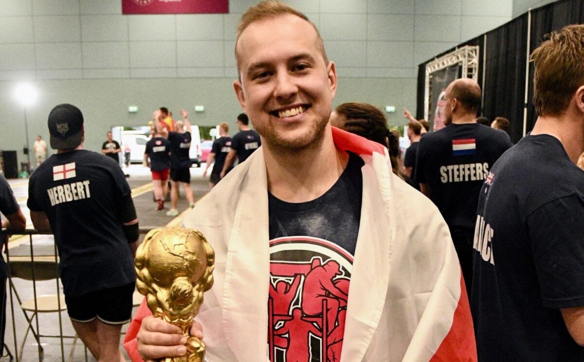 Photo shows vegan athlete Tom Butts, who was just crowned Natural World's Strongest Man for the third consecutive year