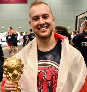 Photo shows vegan athlete Tom Butts, who was just crowned Natural World's Strongest Man for the third consecutive year