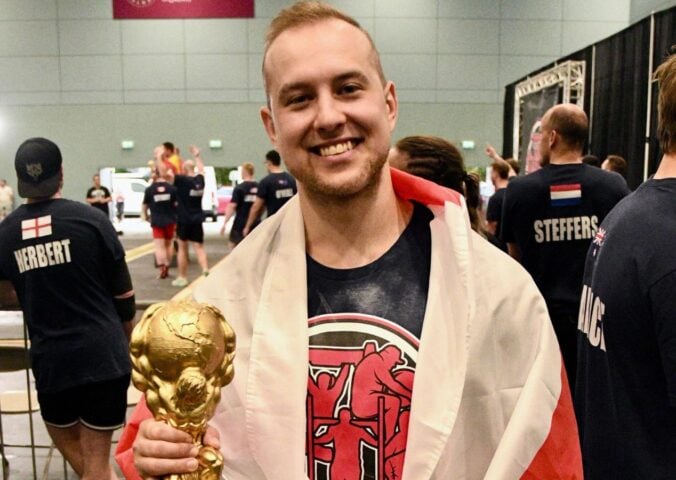 Photo shows vegan athlete Tom Butts, who was just crowned Natural World's Strongest Man for the third consecutive year