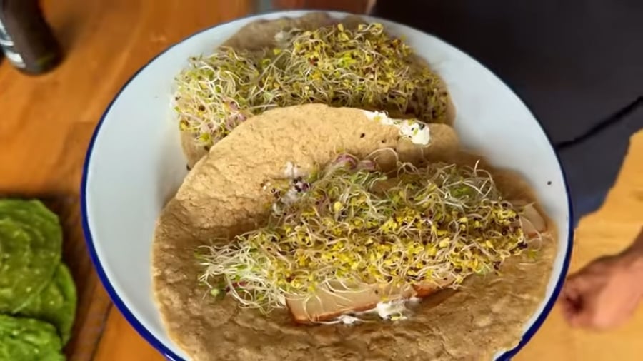 Sprouts are one of the top foods that fight inflammation, and Dr Rupy adds them to top his wraps