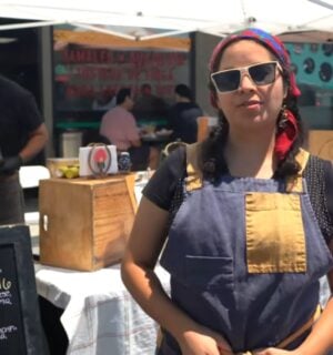 Violeta, one of several Latino chefs in California featured on Rated V for Vegan, speaks about blending culture and vegan cuisine at a local vegan market