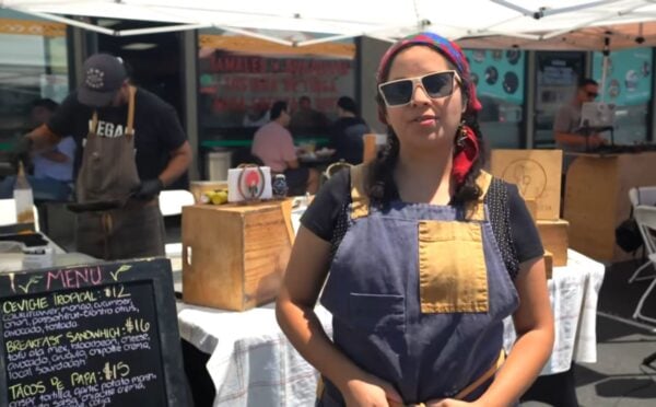 Violeta, one of several Latino chefs in California featured on Rated V for Vegan, speaks about blending culture and vegan cuisine at a local vegan market