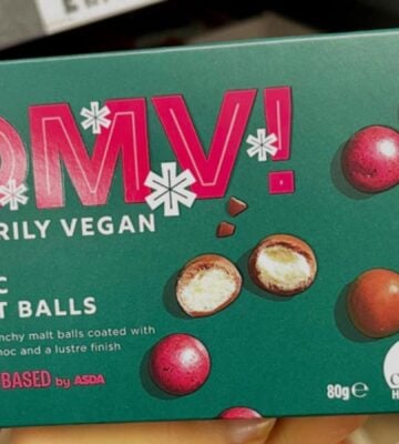 Photo shows a box of Asda's new vegan Maltesers, the OMV! Choc Malt Balls