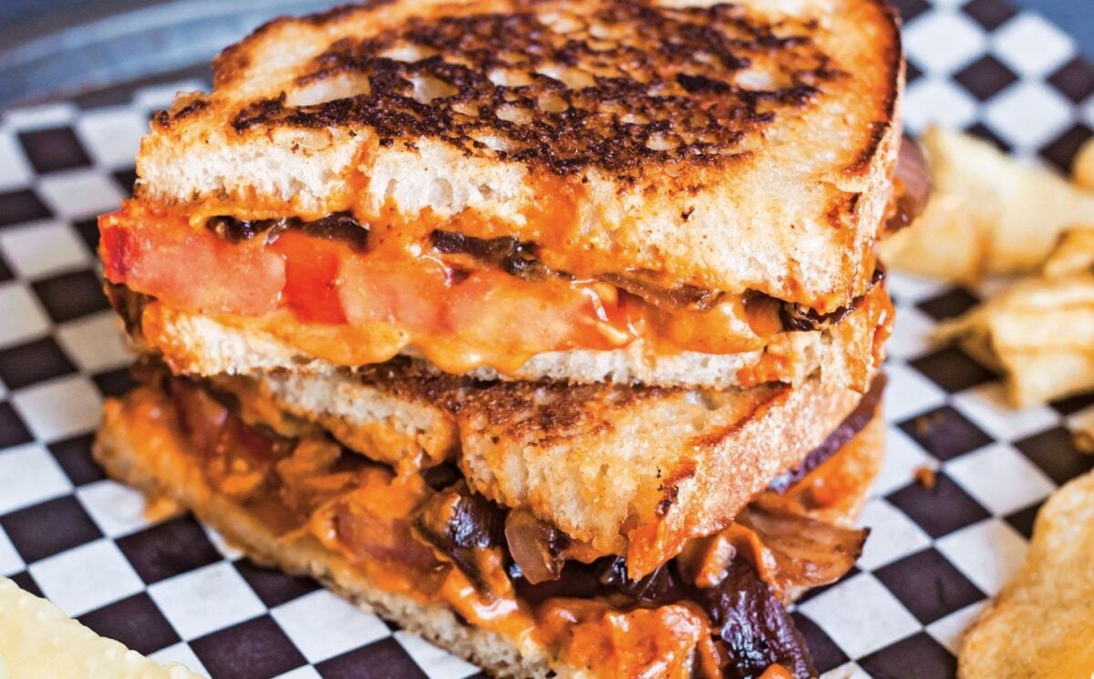 vegan chipotle grilled cheese with balsamic caramelized onions for cozy sandwich recipes