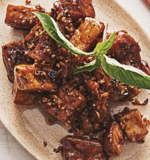 garlic and pepper tofu stir fry with Thai flavors for high-protein and gluten-free vegan recipes