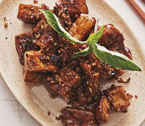 garlic and pepper tofu stir fry with Thai flavors for high-protein and gluten-free vegan recipes