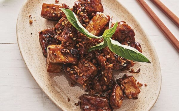 garlic and pepper tofu stir fry with Thai flavors for high-protein and gluten-free vegan recipes