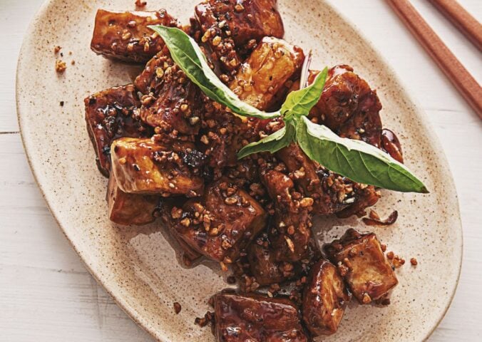 garlic and pepper tofu stir fry with Thai flavors for high-protein and gluten-free vegan recipes