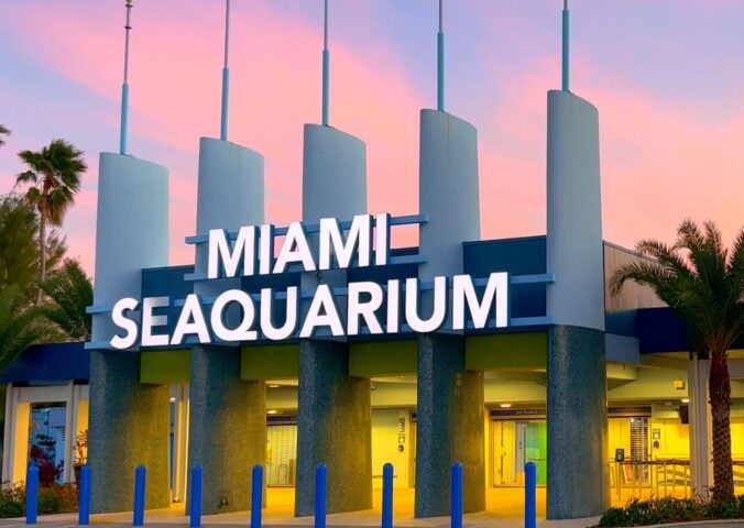 Miami Seaquarium closes. Photo shows the front of a building at Miami Seaquarium, which recently closed for good